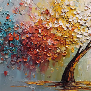 ETERNAL BLOSSOM: Colorful Textured Palette Knife Tree of Life Painting