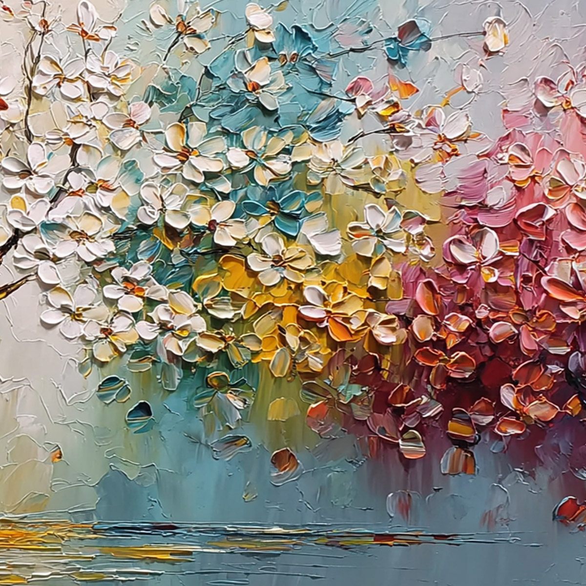 ETERNAL BLOSSOM: Colorful Textured Palette Knife Tree of Life Painting