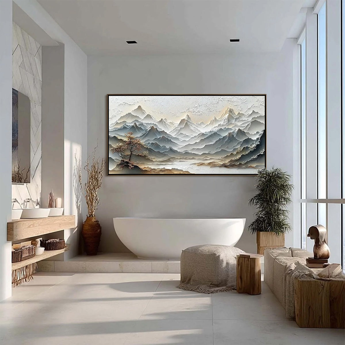 ETERNAL HORIZONS: Textured Wabi Sabi Mountain Landscape Painting