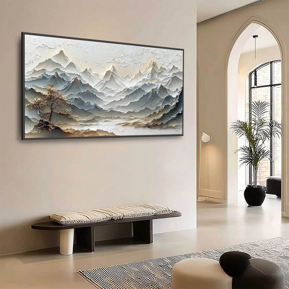 ETERNAL HORIZONS: Textured Wabi Sabi Mountain Landscape Painting