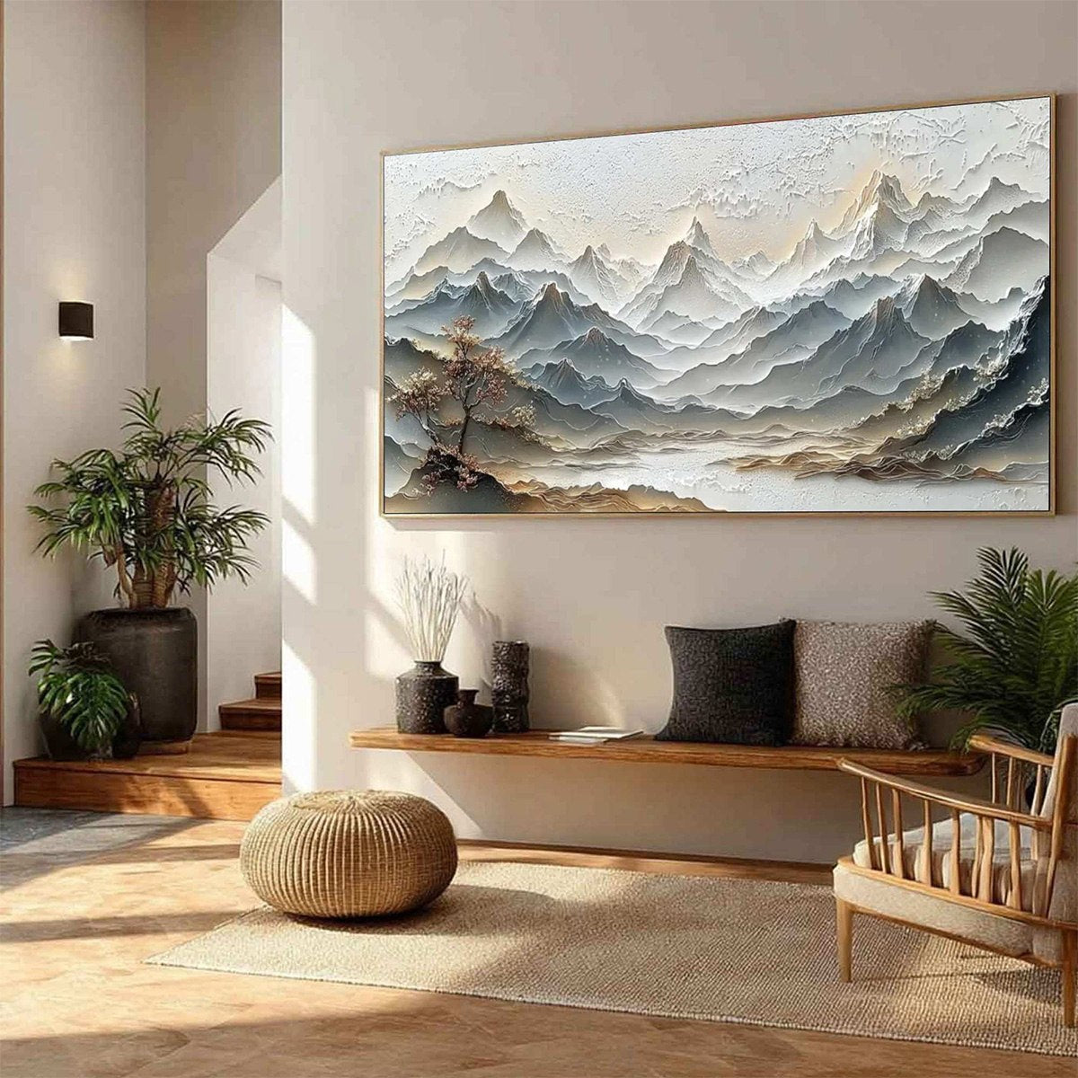 ETERNAL HORIZONS: Textured Wabi Sabi Mountain Landscape Painting