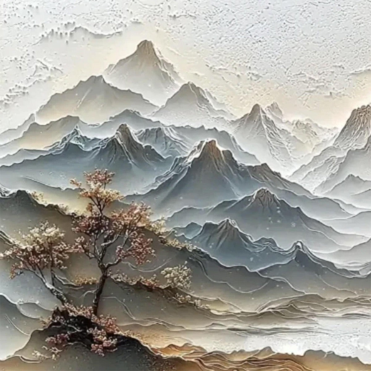 ETERNAL HORIZONS: Textured Wabi Sabi Mountain Landscape Painting