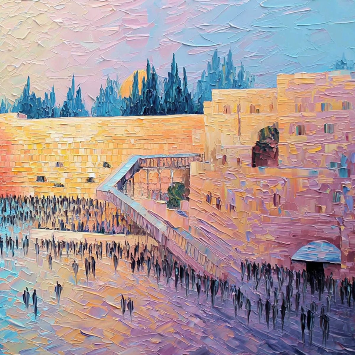 Eternal Prayer: Textured Jerusalem Western Wall Oil Painting
