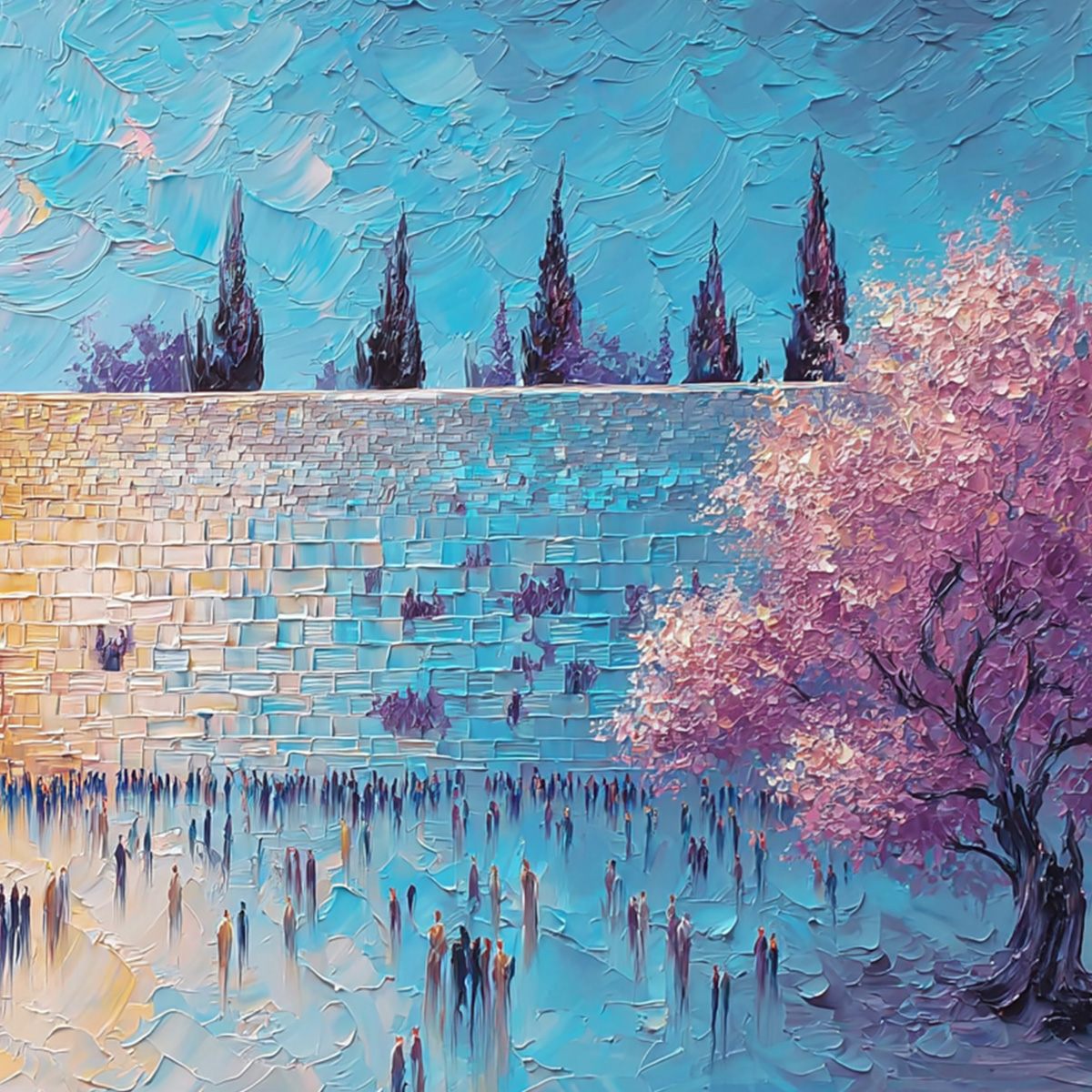 ETERNAL PRAYER: Textured Impasto Painting of Jerusalem's Western Wall