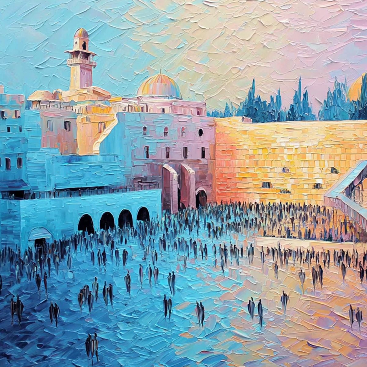 Eternal Prayer: Textured Jerusalem Western Wall Oil Painting
