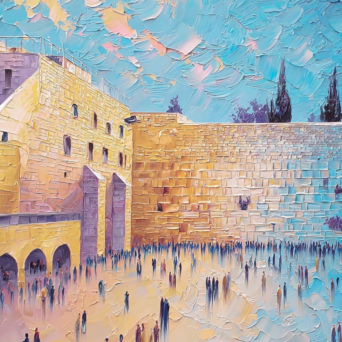 ETERNAL PRAYER: Textured Impasto Painting of Jerusalem's Western Wall