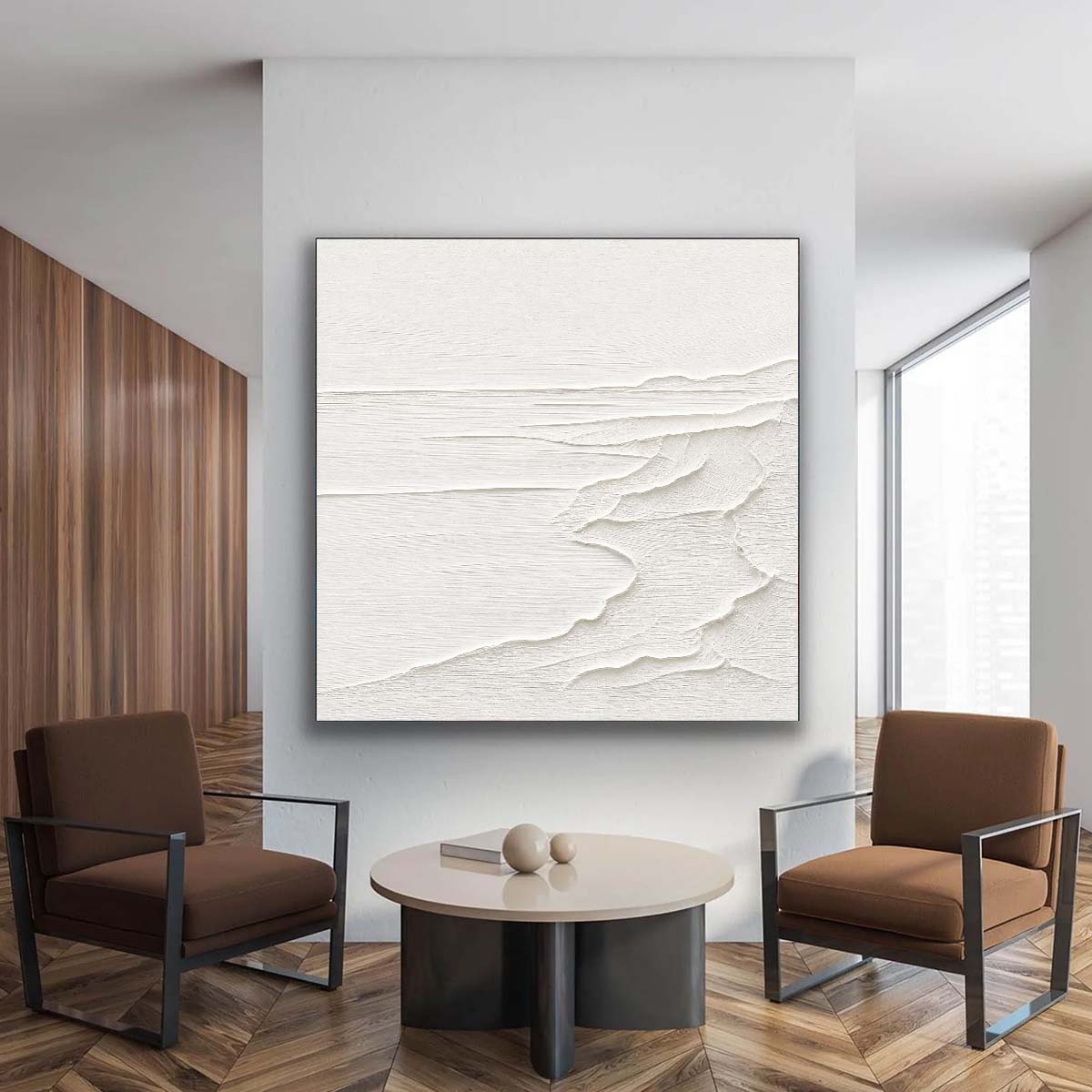 ETERNAL SHORE: Minimalist White Textured Seascape Painting