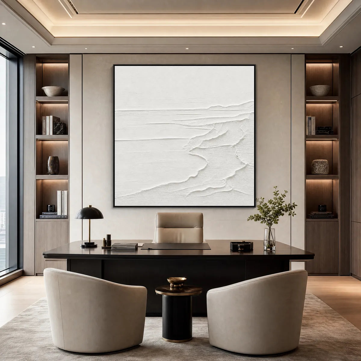 ETERNAL SHORE: Minimalist White Textured Seascape Painting