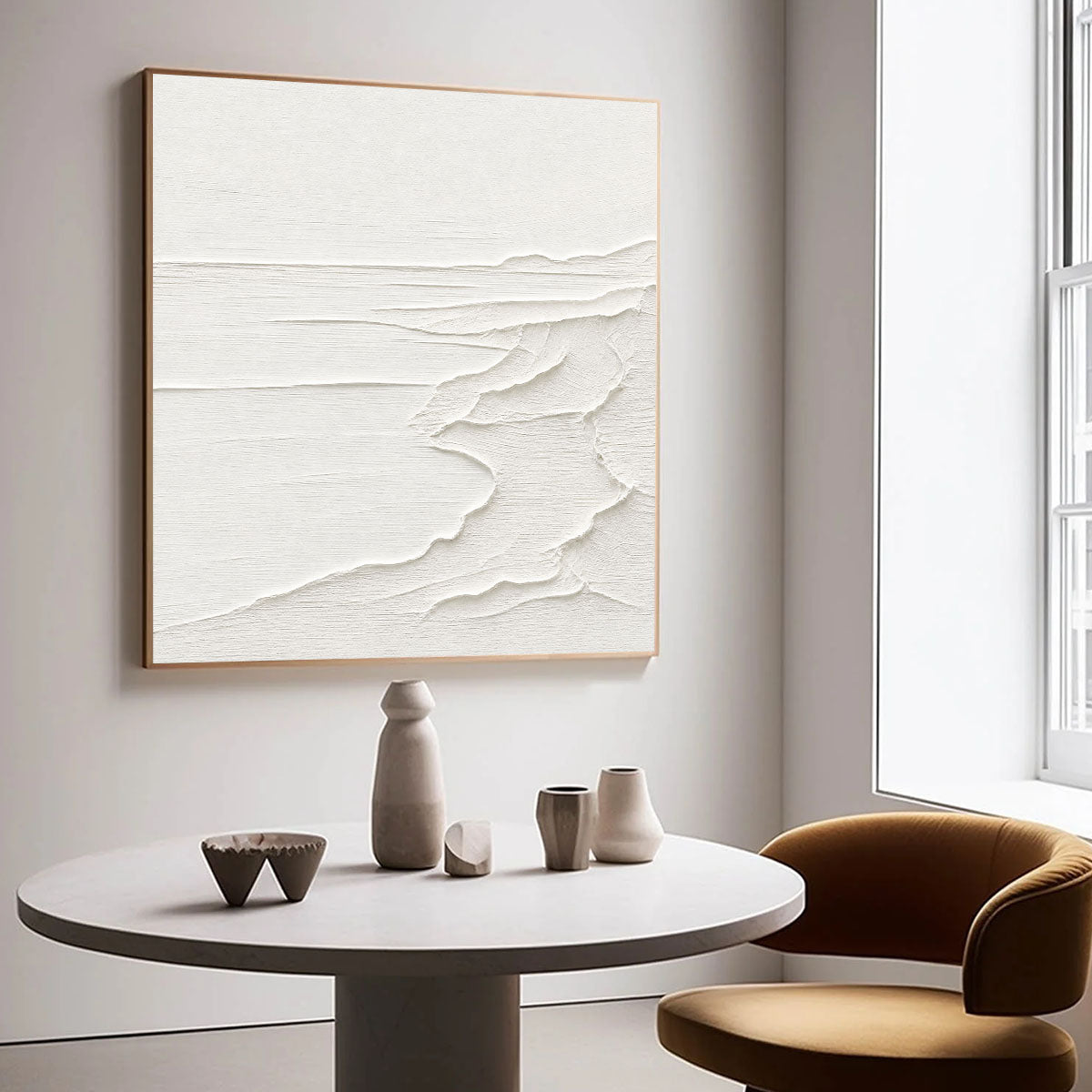 ETERNAL SHORE: Minimalist White Textured Seascape Painting