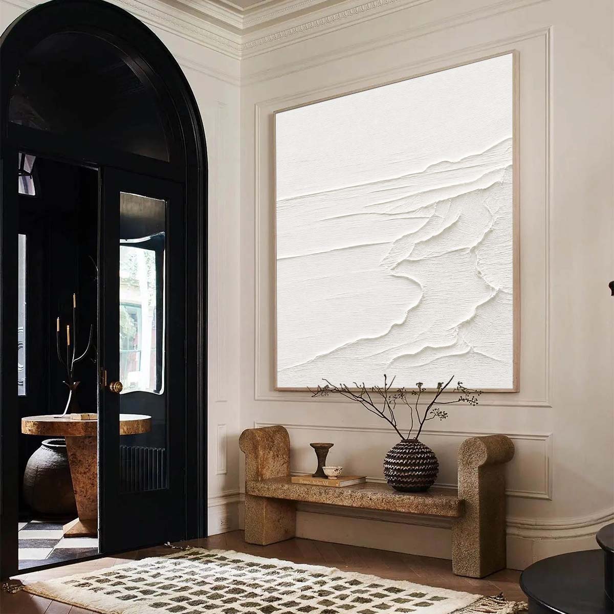 ETERNAL SHORE: Minimalist White Textured Seascape Painting