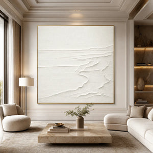 White textured seascape wall art in gold frame, minimalist acrylic painting for modern living room