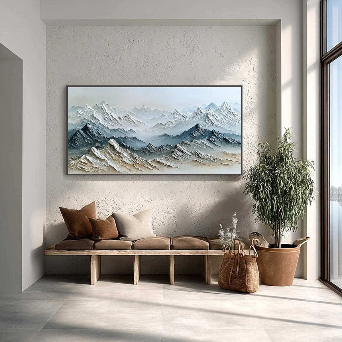 Eternal Summits Textured Mountain Landscape Oil Painting