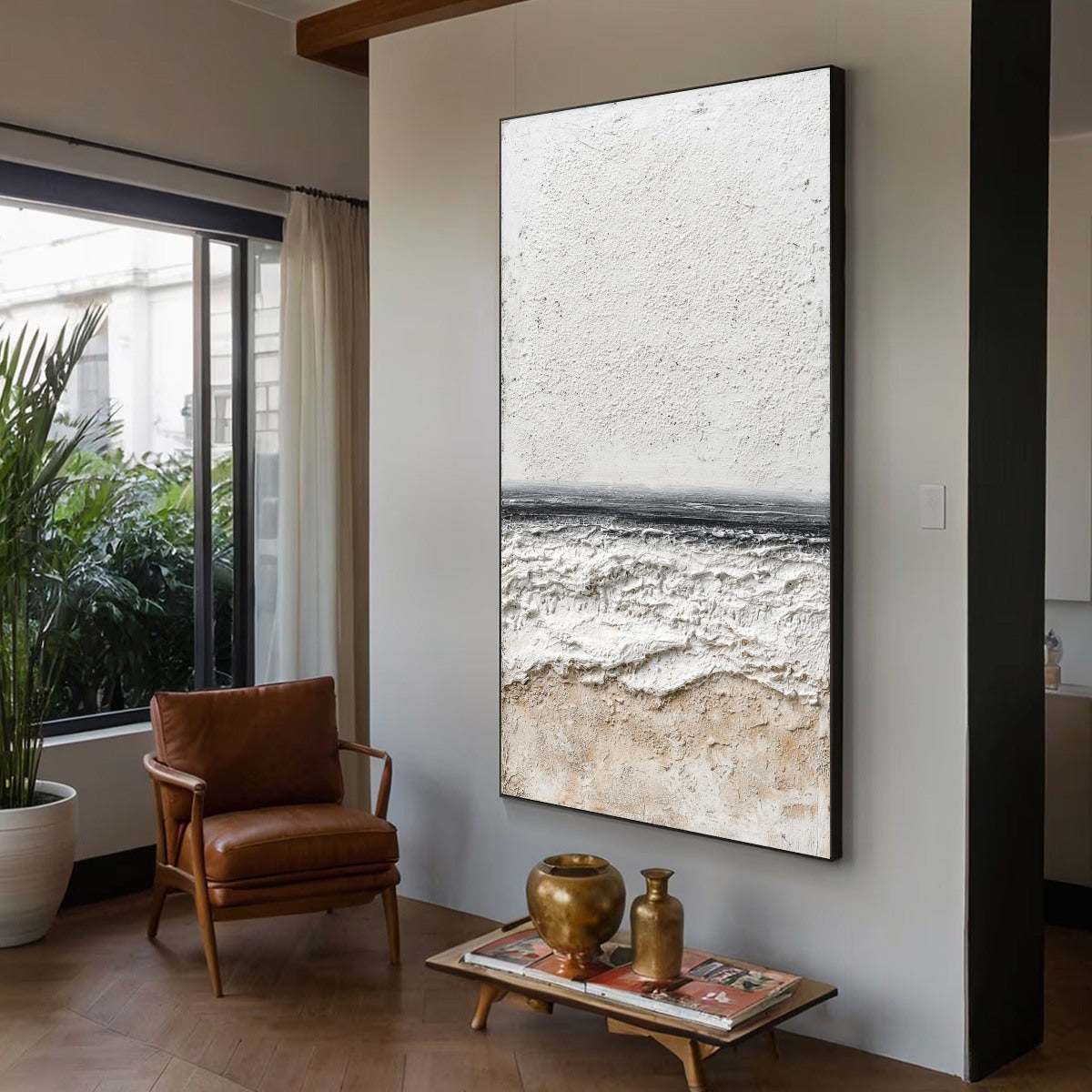 ETERNAL SHORE: Wabi Sabi Textured Minimalist Seascape Painting