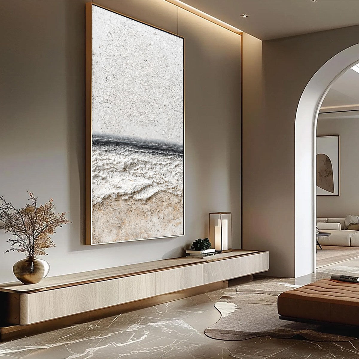 ETERNAL SHORE: Wabi Sabi Textured Minimalist Seascape Painting