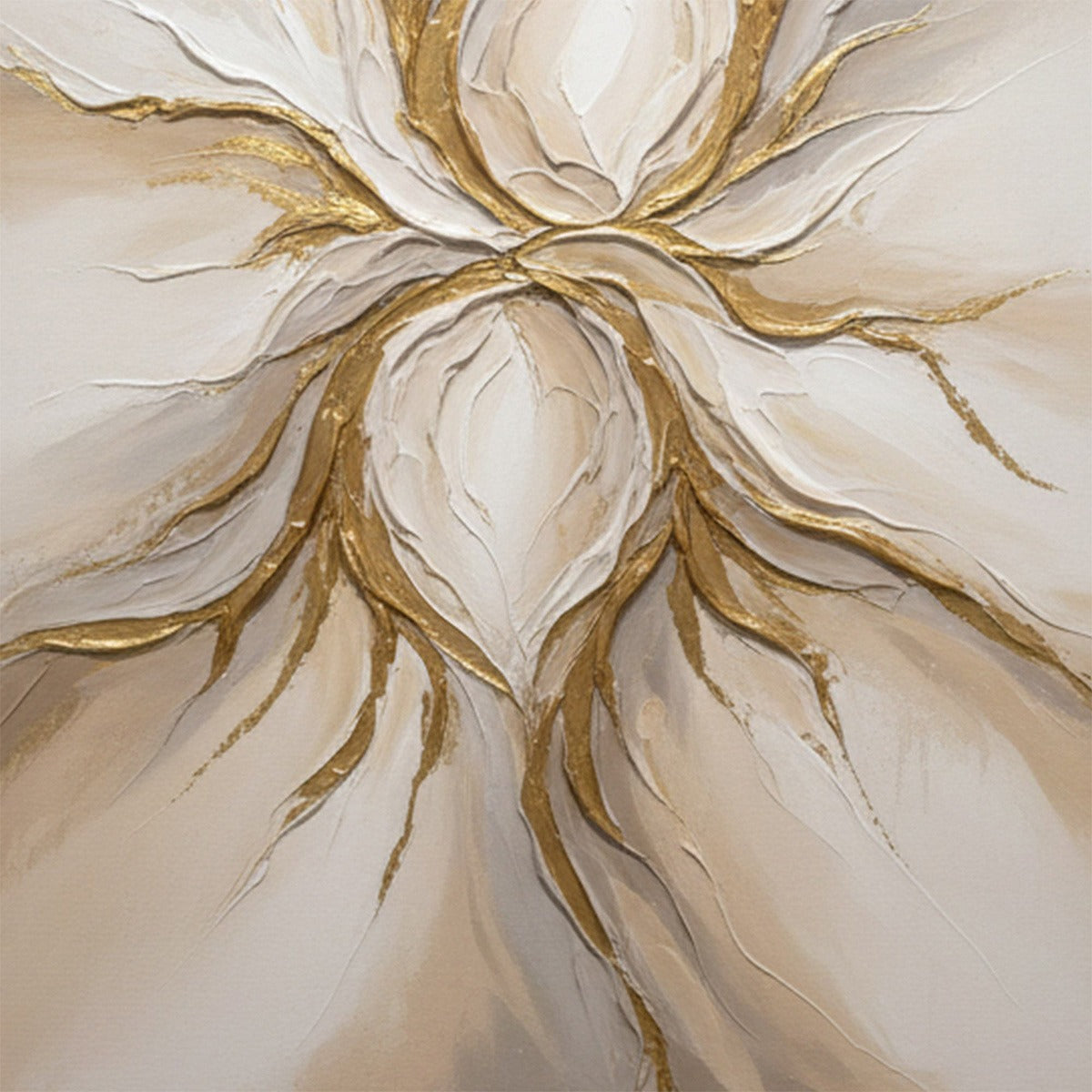 ETHEREAL BLOOM: Textured Gold & White Abstract Floral Painting