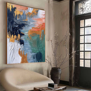 Textured vertical abstract art with gold accents: Ethereal Cascade
