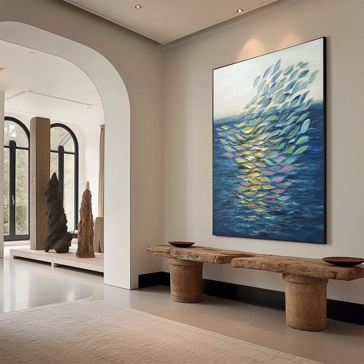 ETHEREAL FLOW: Textured Abstract Seascape Oil Painting