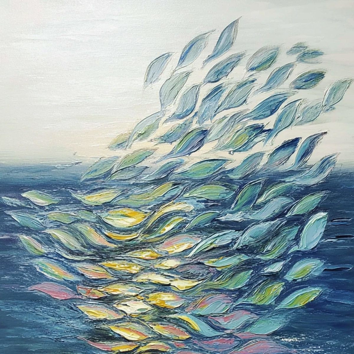 ETHEREAL FLOW: Textured Abstract Seascape Oil Painting