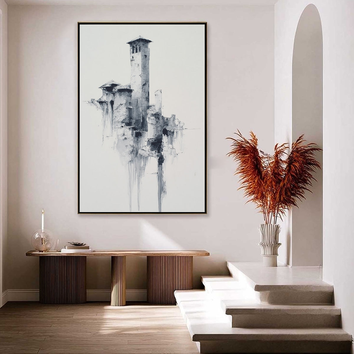 ETHEREAL CITADEL: Minimalist Monochrome Architectural Painting