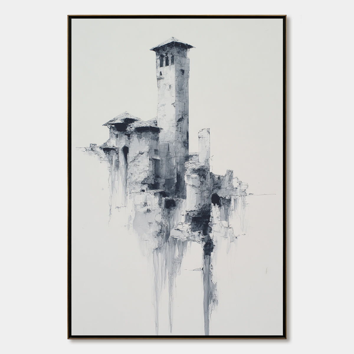 ETHEREAL CITADEL: Minimalist Monochrome Architectural Painting