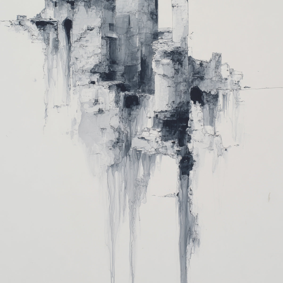 ETHEREAL CITADEL: Minimalist Monochrome Architectural Painting