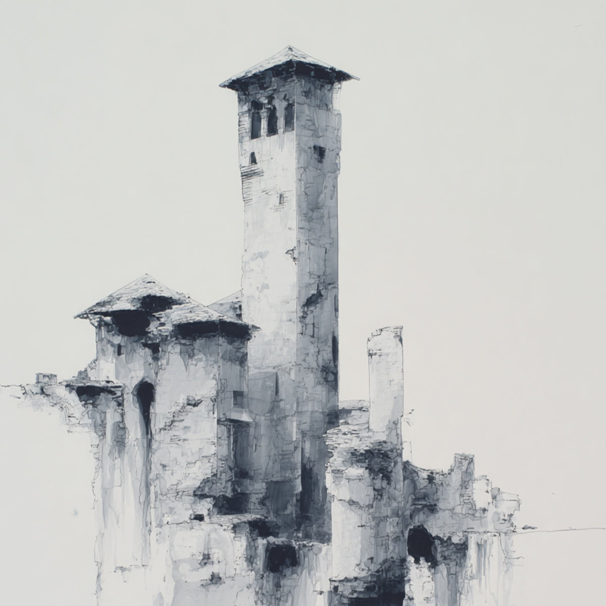ETHEREAL CITADEL: Minimalist Monochrome Architectural Painting