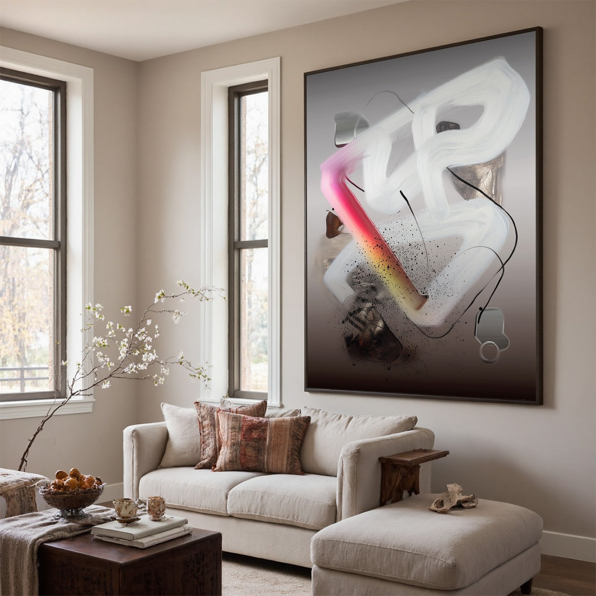 ETHEREAL DRIFT: Abstract Textured Oil Painting on Grey