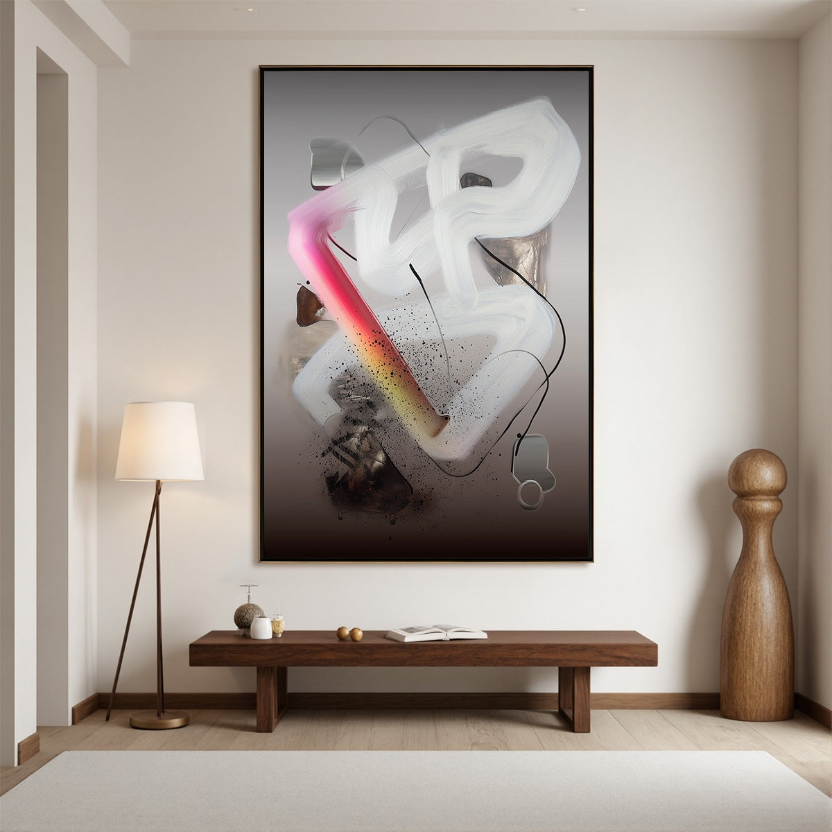 ETHEREAL DRIFT Abstract Textured Oil Painting on Grey