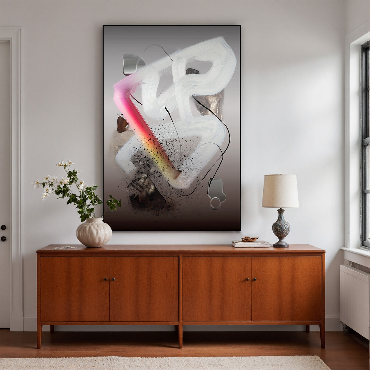 ETHEREAL DRIFT: Abstract Textured Oil Painting on Grey