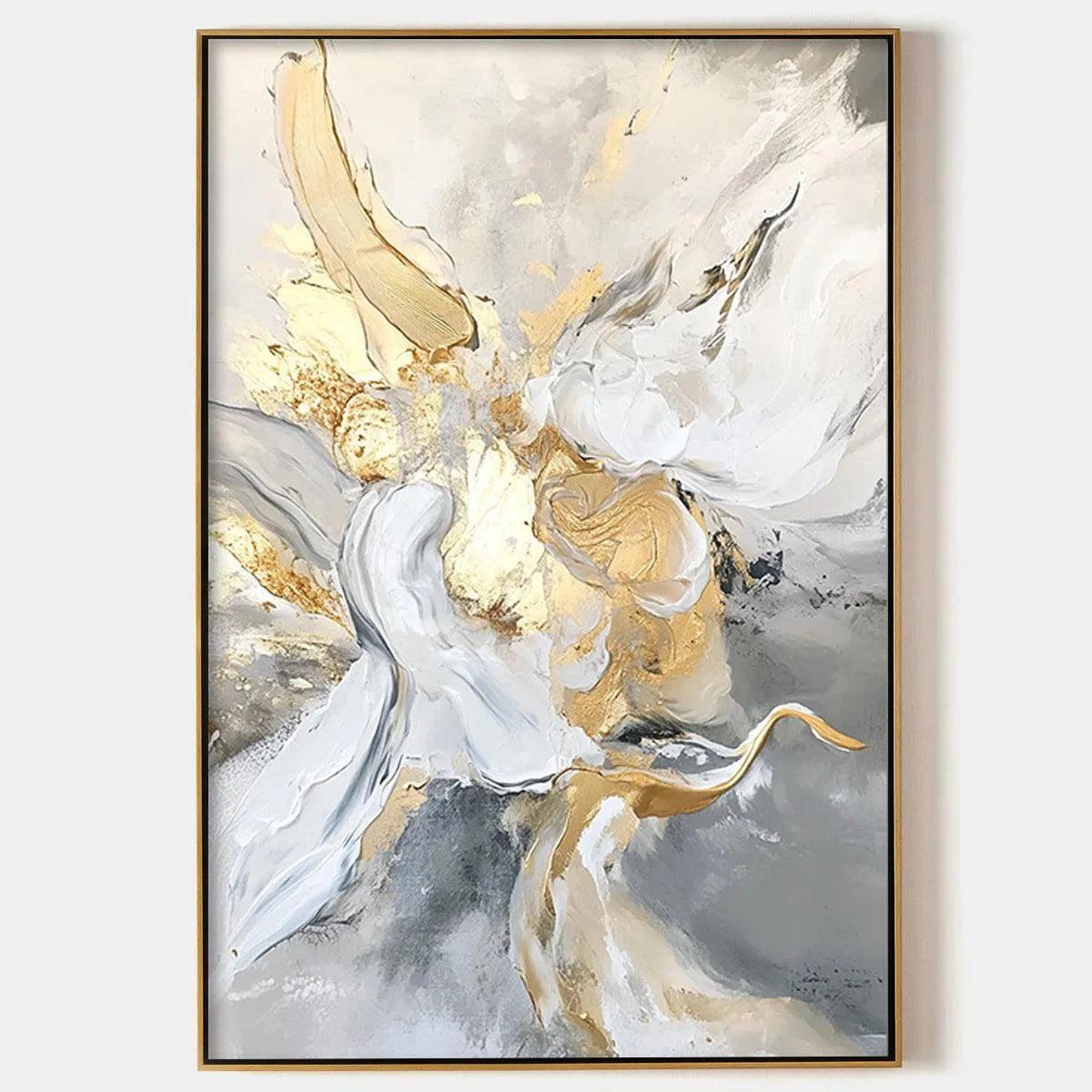 Abstract White, Grey and Gold Oil Painting