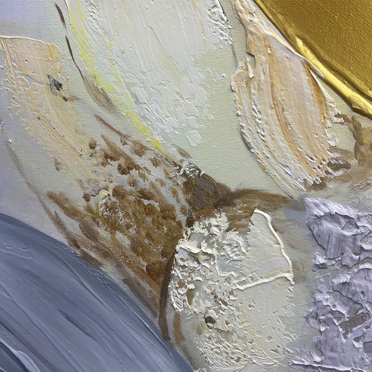 ETHEREAL GOLD: Abstract White, Grey and Gold Oil Painting