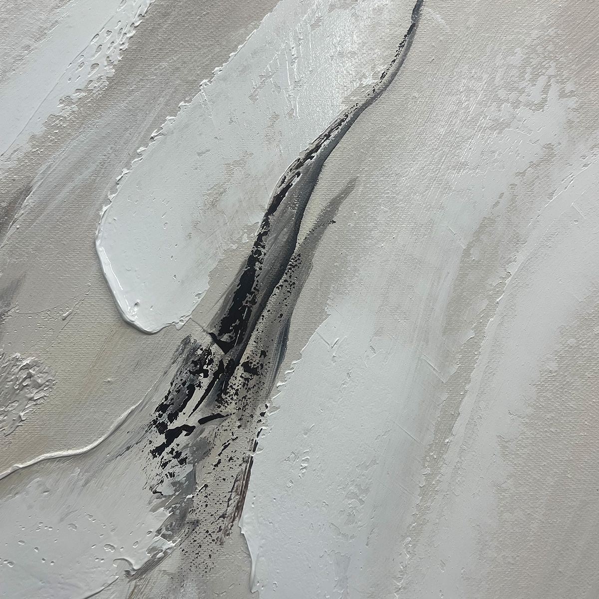 ETHEREAL GOLD: Abstract White, Grey and Gold Oil Painting