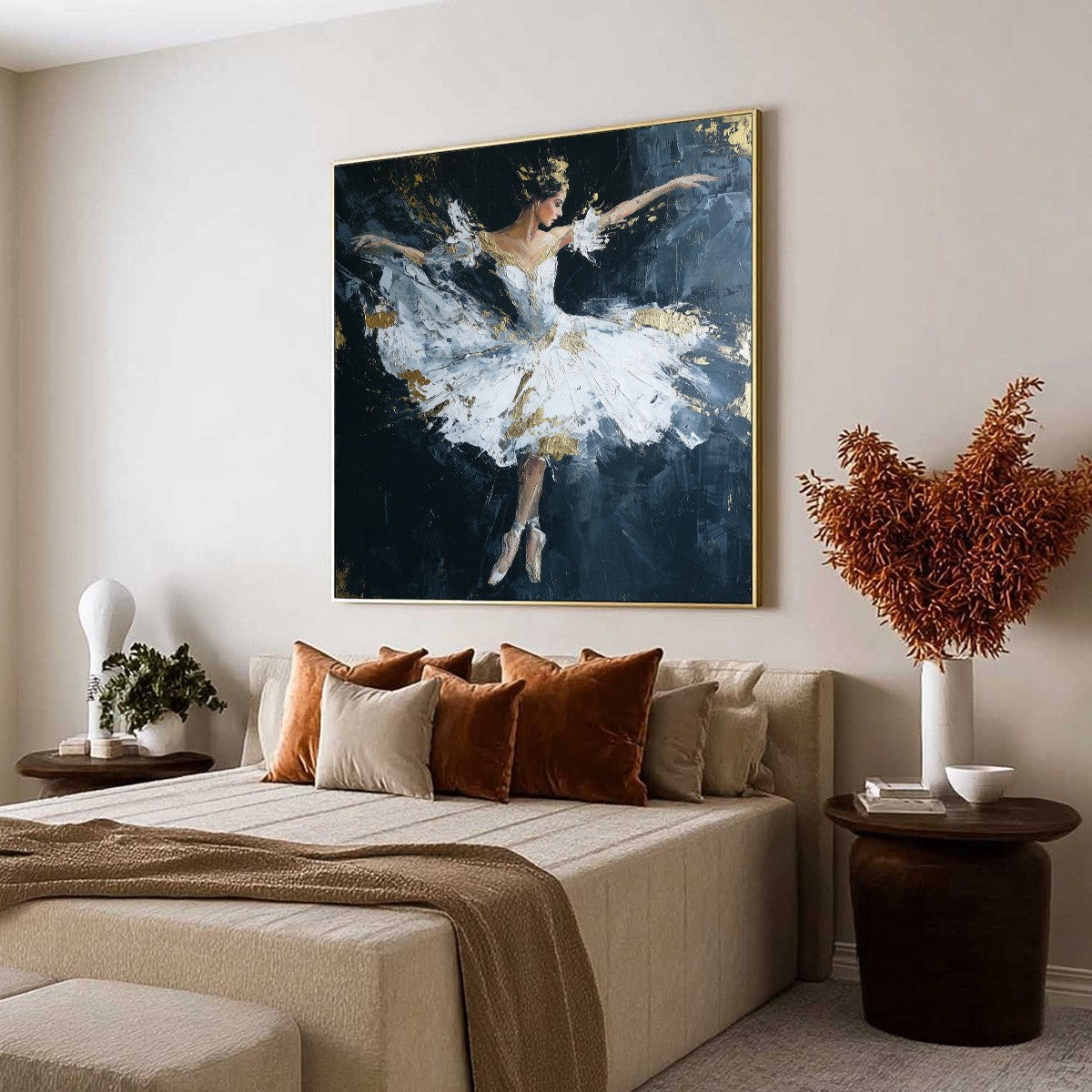 ETHEREAL POISE: Textured Gold Leaf Ballerina Painting
