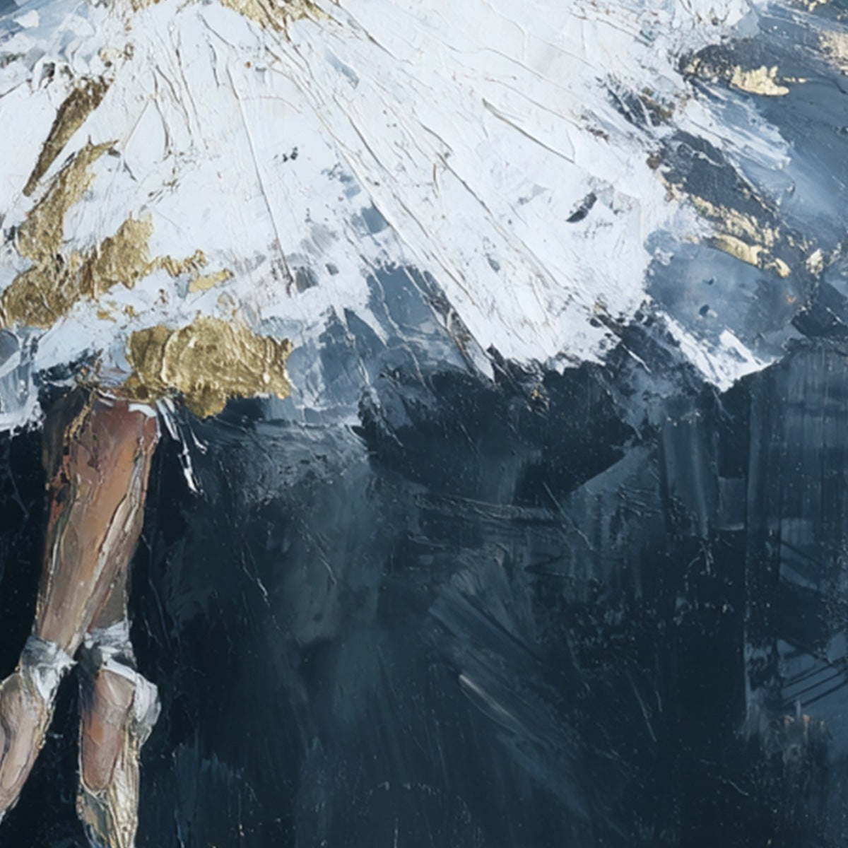 ETHEREAL POISE: Textured Gold Leaf Ballerina Painting