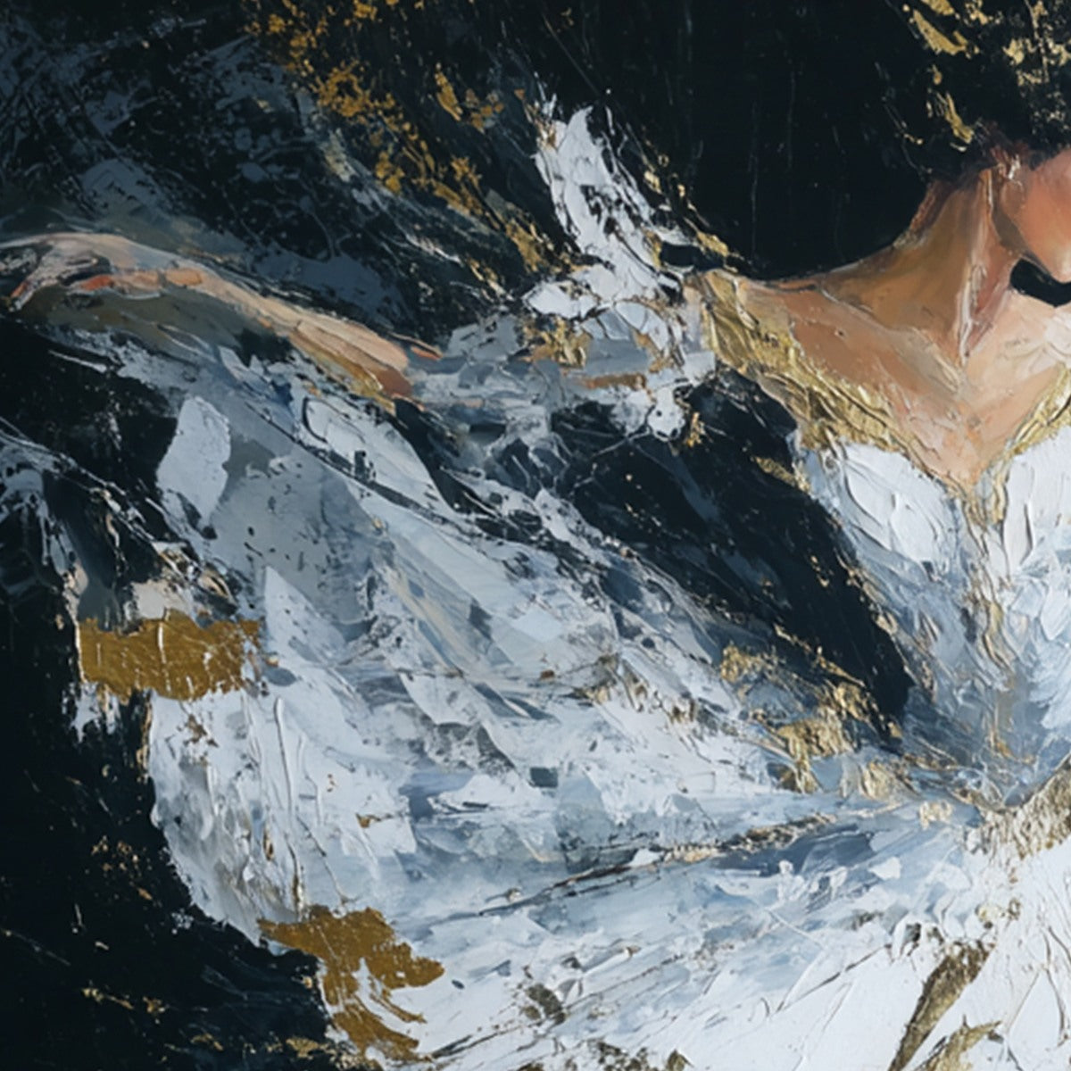ETHEREAL POISE: Textured Gold Leaf Ballerina Painting