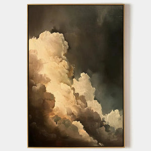 Liam O'Connell's Evening Clouds: Vertical cloudscape painting with warm tones, ideal for living room, bedroom wall art.