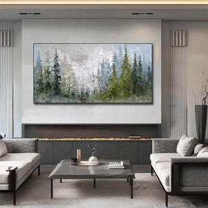 EVERGREEN SERENITY: Textured Impasto Pine Forest Landscape Painting