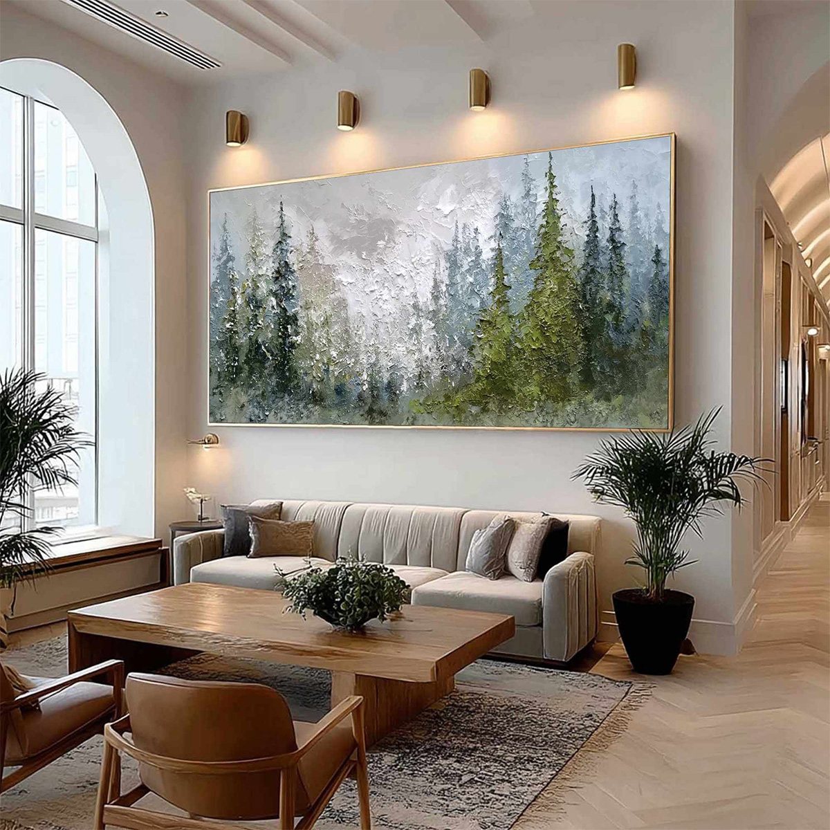 EVERGREEN SERENITY: Textured Impasto Pine Forest Landscape Painting