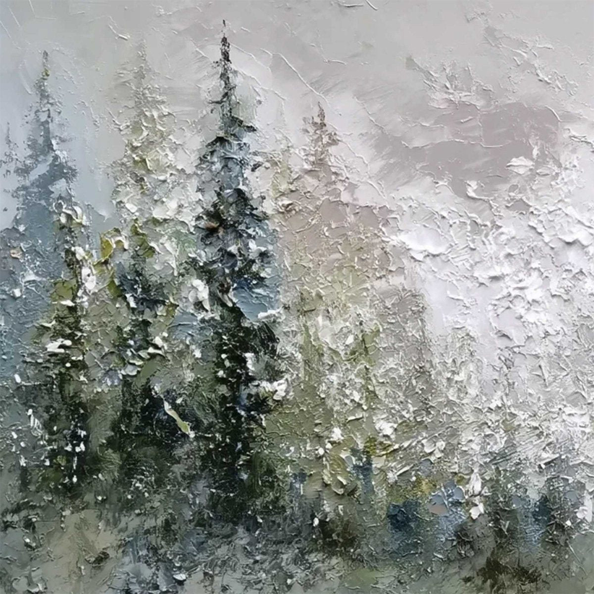 EVERGREEN SERENITY: Textured Impasto Pine Forest Landscape Painting