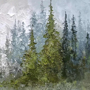 EVERGREEN SERENITY: Textured Impasto Pine Forest Landscape Painting