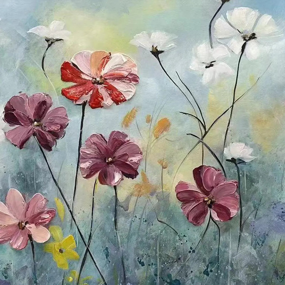 Colorful Floral Oil Painting - Vibrant Garden Art