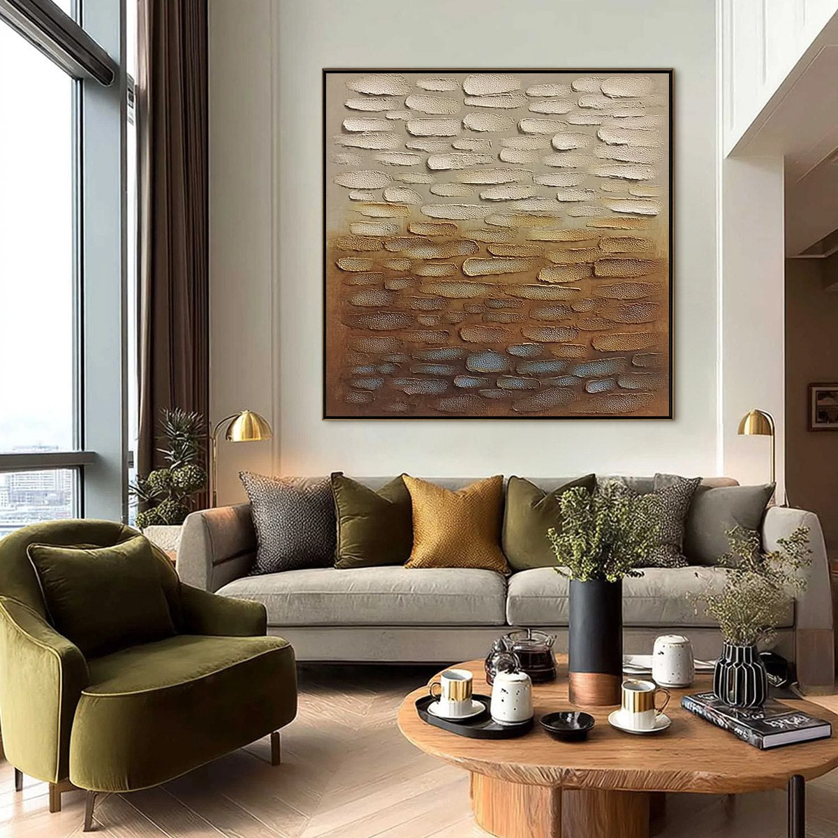 Earthen Strata: Textured Abstract Wabi Sabi Oil Painting on Canvas