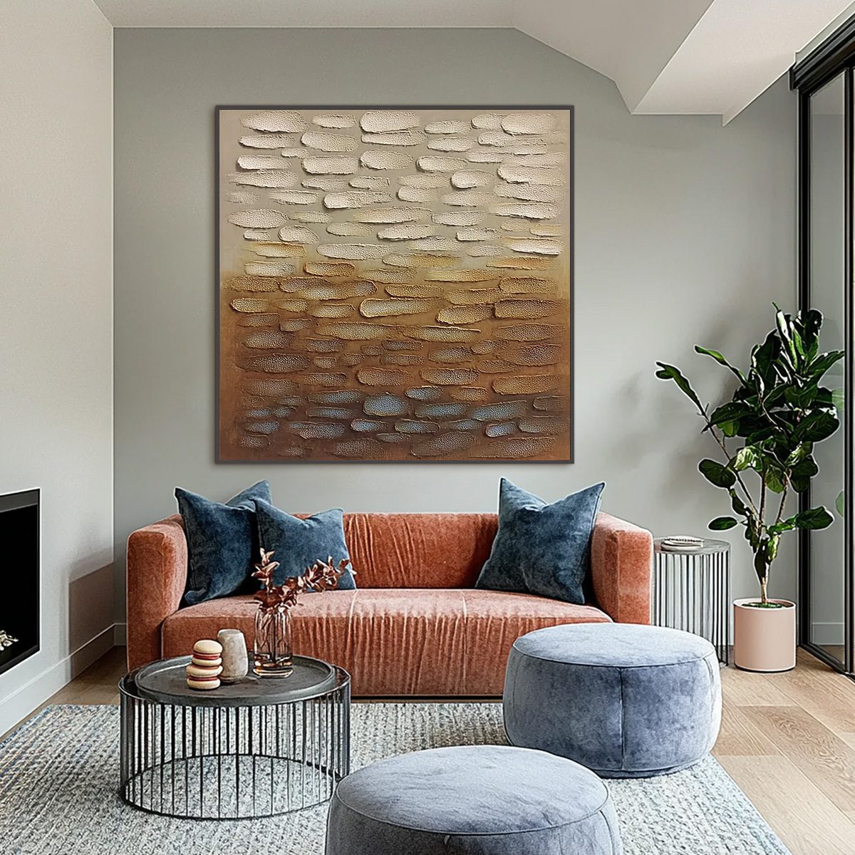 Earthen Strata: Textured Abstract Wabi Sabi Oil Painting on Canvas