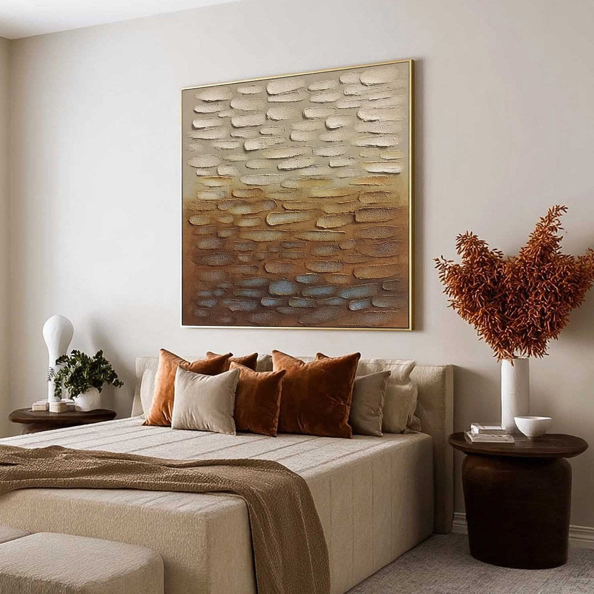 Earthen Strata: Textured Abstract Wabi Sabi Oil Painting on Canvas