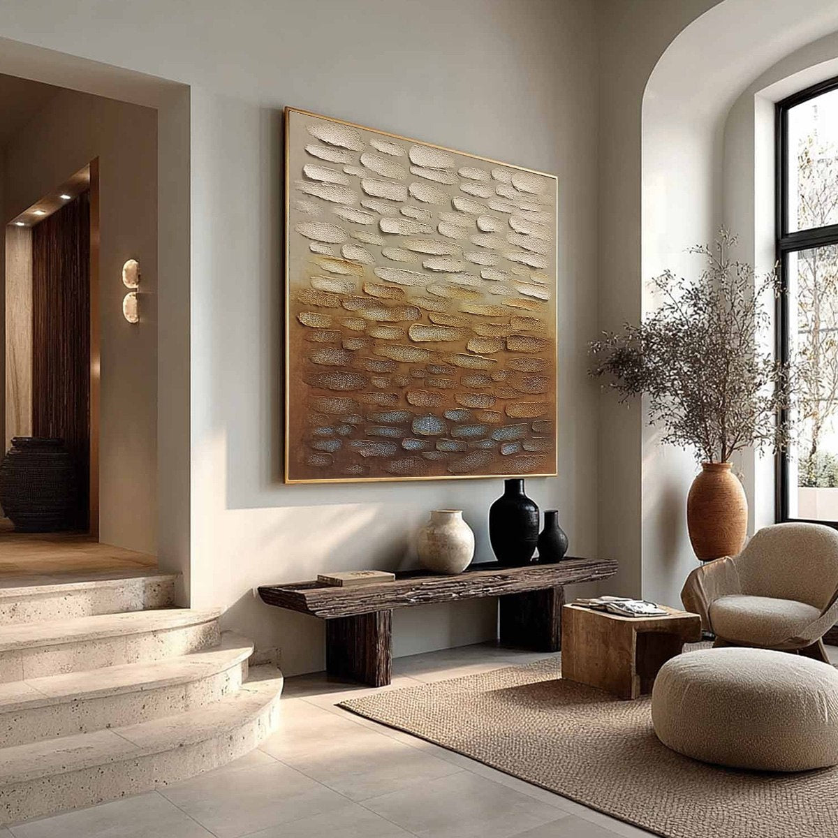 Earthen Strata: Textured Abstract Wabi Sabi Oil Painting on Canvas