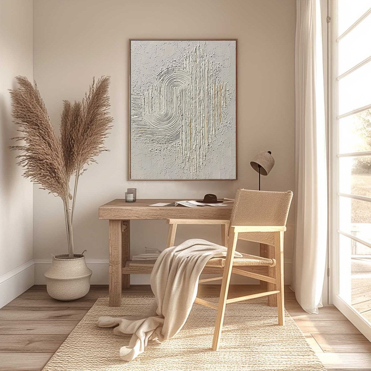 Echoes in Silence: Textured White Abstract Wabi Sabi Wall Art