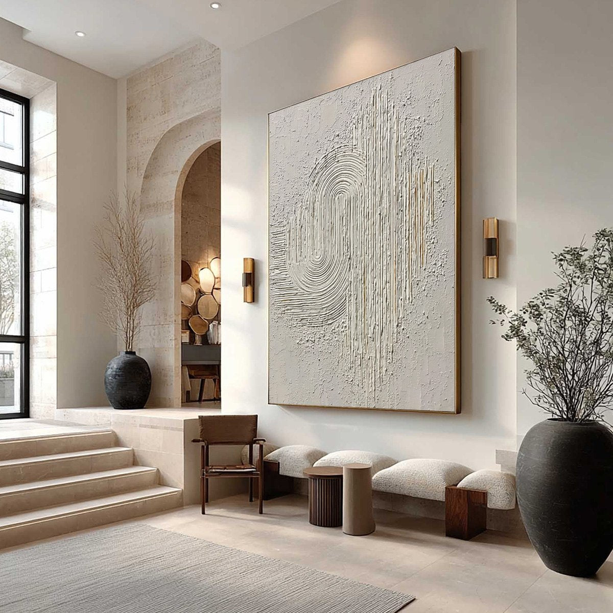 Echoes in Silence: Textured White Abstract Wabi Sabi Wall Art