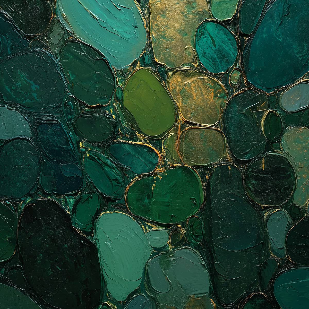 Emerald Riverbed Green Gold Textured Abstract Oil Painting