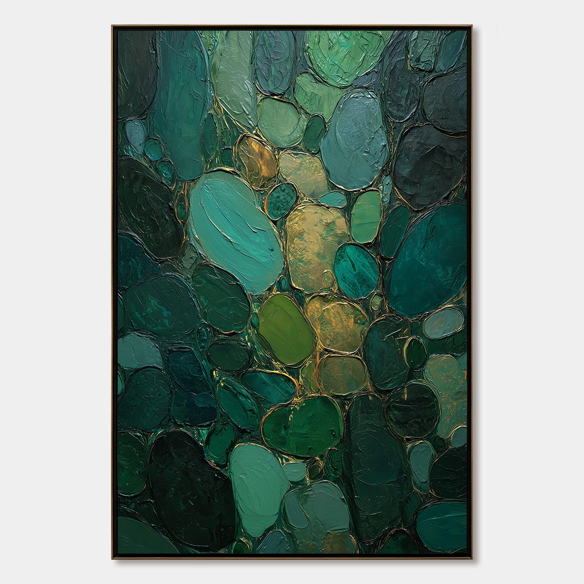 Emerald Riverbed Green Gold Textured Abstract Oil Painting