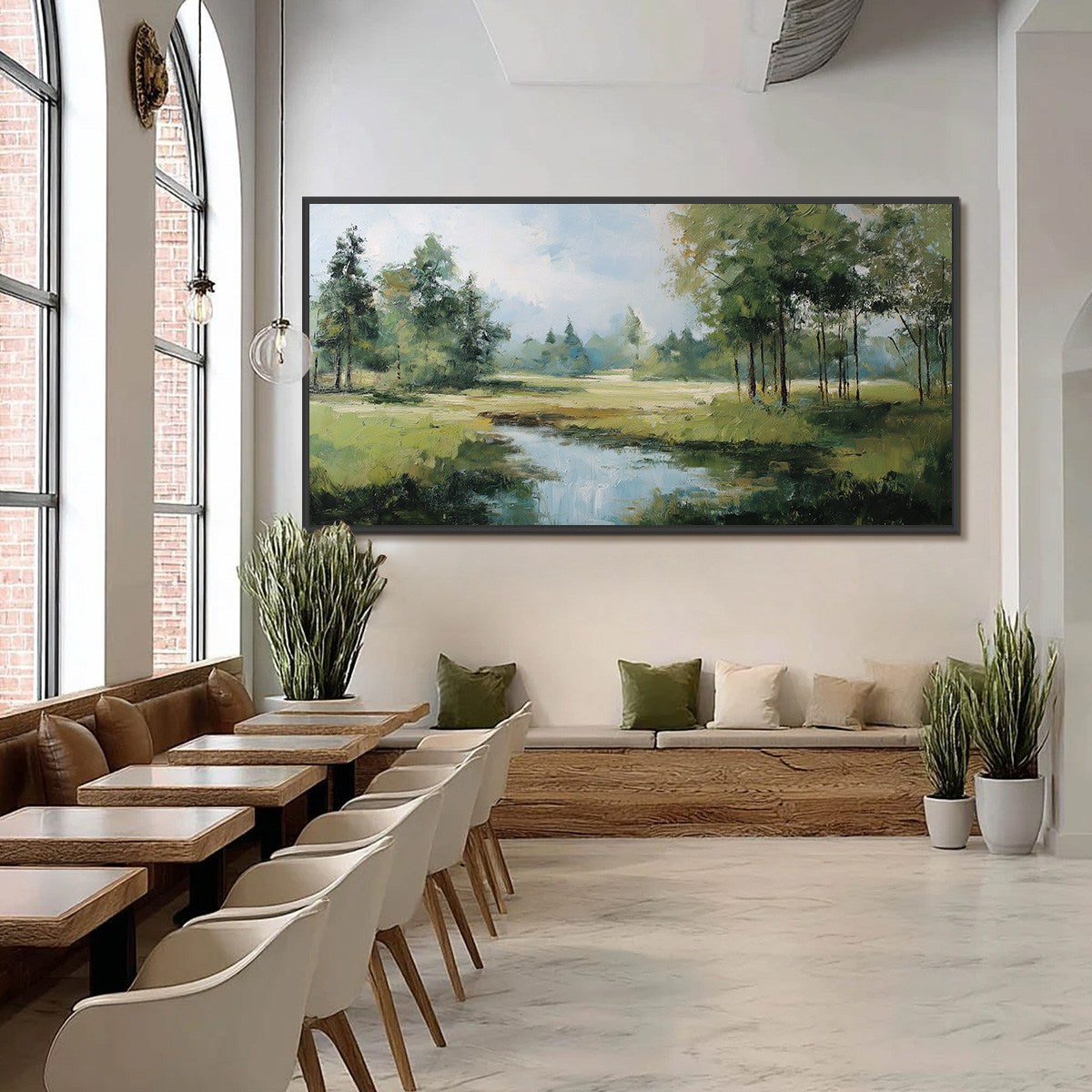 Emerald Sanctuary Green Forest River Landscape Oil Painting